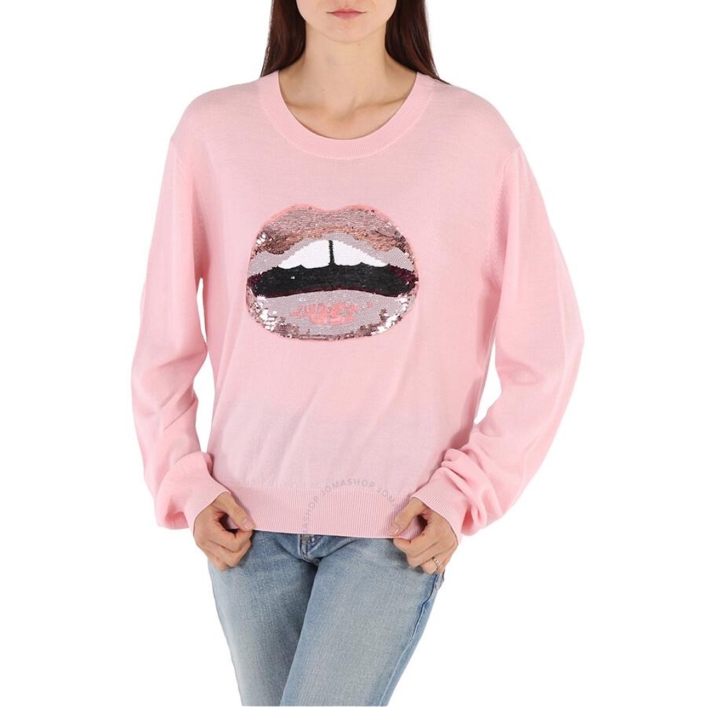 MARKUS LUPFER Ladies Sequin Lips Wool Sweater in Pink - size m